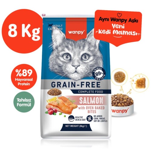 Wanpy Kısırlaştırılmış Somon Ve Ton Balıklı Tahılsız Yetişkin Kedi Maması 8 kg