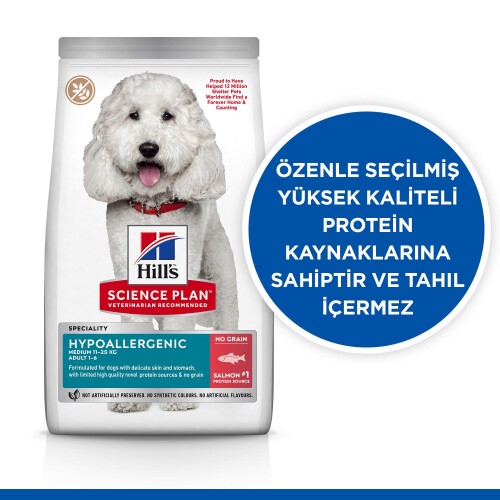 Hill's SCIENCE PLAN Hipoalerjenik Yetişkin Orta Irk Somonlu Köpek Maması 10 kg + 2 kg