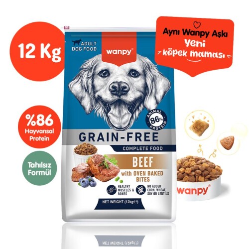 Wanpy Sığır Etli Tahılsız Yetişkin Köpek Maması 12 kg