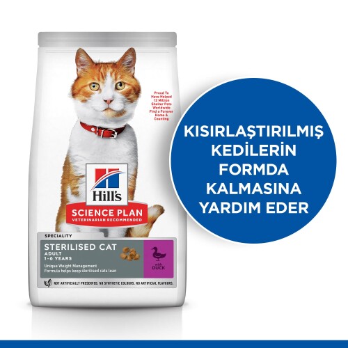 Hill's SCIENCE PLAN Kısırlaştırılmış Yetişkin Ördekli Kedi Maması 8 kg + 2 kg