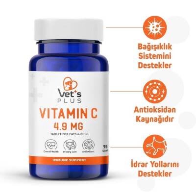 Vet's Plus Vitamin C Kedi ve Köpekler İçin Vitamin Tablet 75 Adet