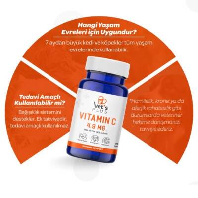 Vet's Plus Vitamin C Kedi ve Köpekler İçin Vitamin Tablet 75 Adet
