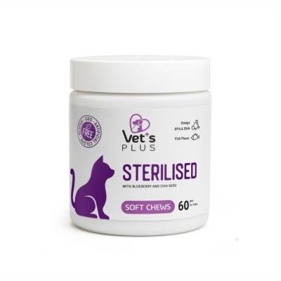 Vet's Plus Sterilised Kısırlaştırılmış Kediler İçin Yaban Mersinli Çiğnenebilir Tablet 60 Adet
